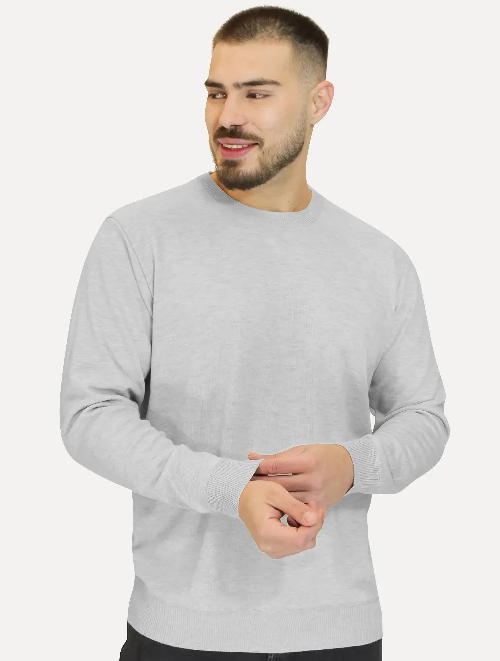 Suéter Náutica Masculino Tricot Crewneck Liso Cinza Mescla Claro