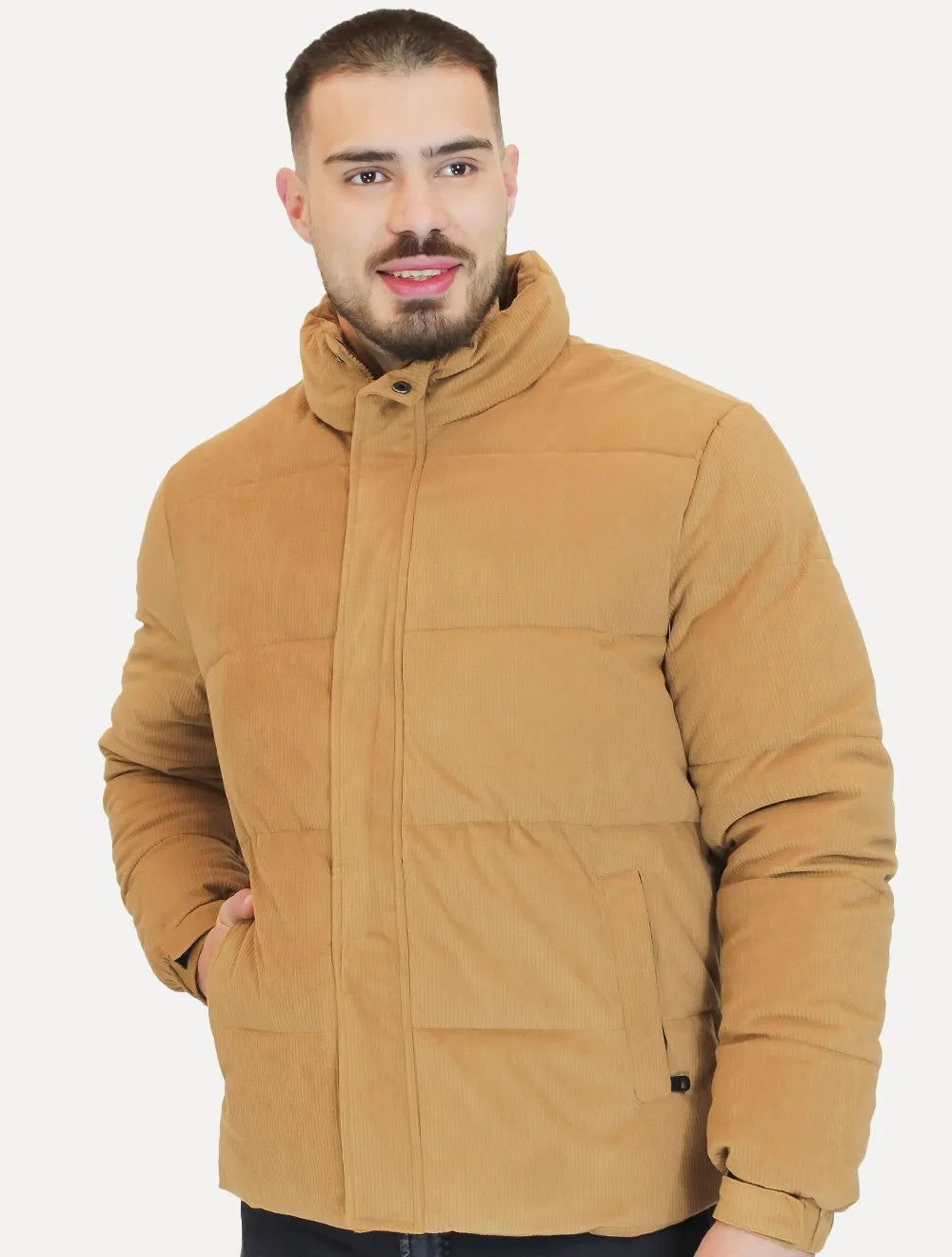 Jaqueta Dixen Masculina Puffer Veludo Cotelê Cáqui