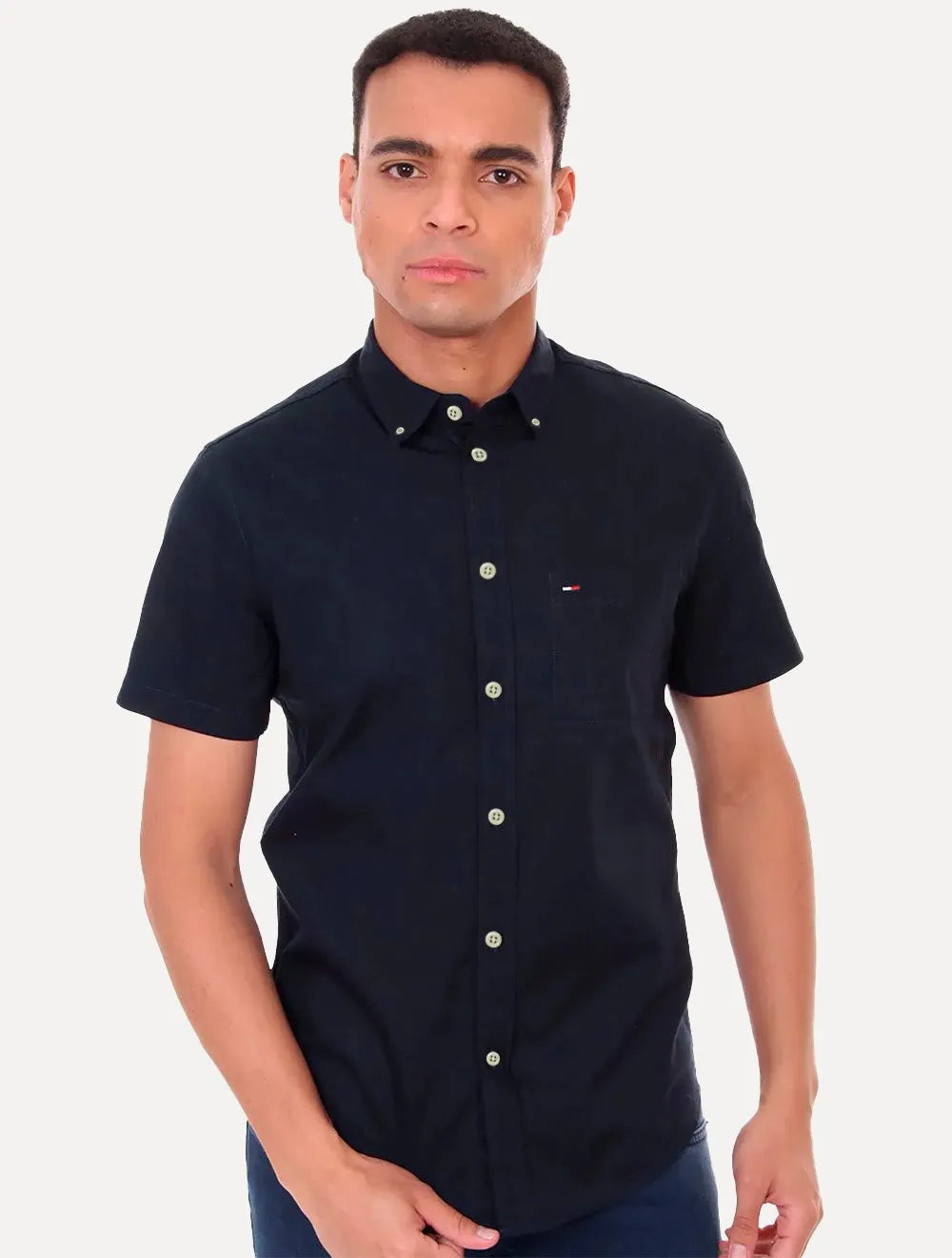 Camisa Tommy Hilfiger Masculina Manga Curta Light Oxford Azul Marinho
