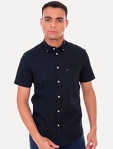 Camisa Tommy Hilfiger Masculina Manga Curta Light Oxford Azul Marinho