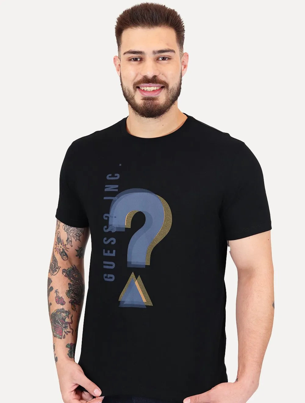 Camiseta Guess Masculina Logo Inc Question Preta