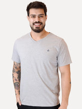 Camiseta Dudalina Masculina V-Neck Regular Navy Icon Cinza Mescla