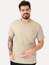 Camiseta Dudalina Masculina Essentials Modal Logo Cáqui Médio