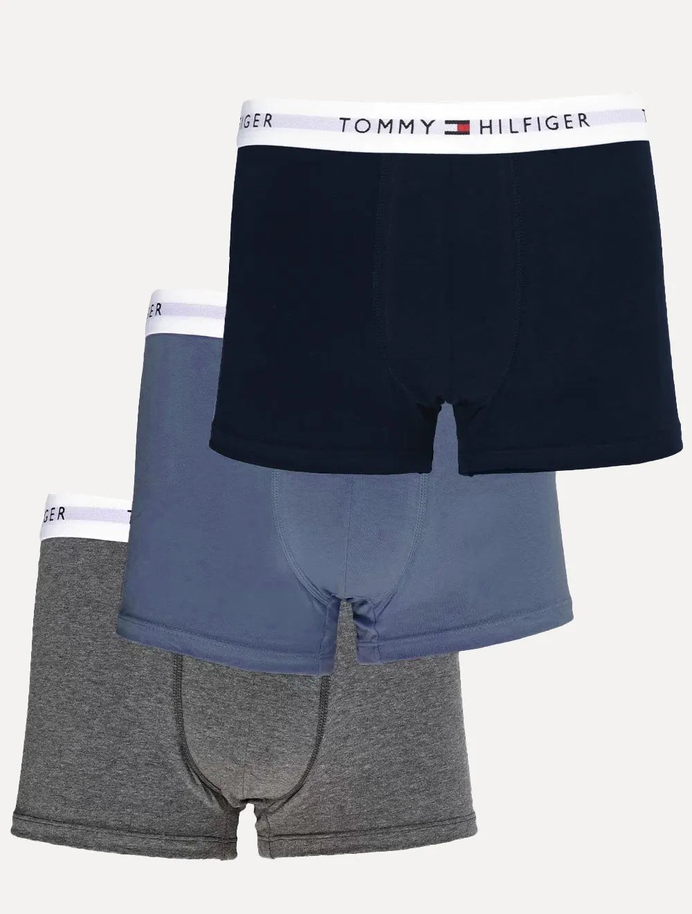 Cueca Tommy Hilfiger Cotton Stretch Trunk Azul Claro Marinho e Grafite Pack 3UN