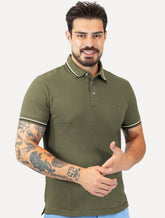 Polo Tommy Hilfiger Masculina Slim Tipped Collar Verde Militar