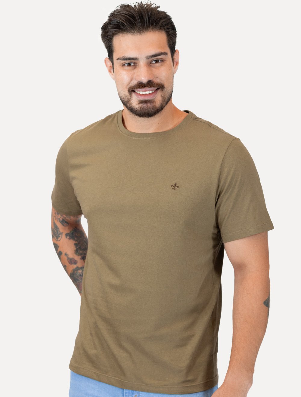 Camiseta Dudalina Masculina Essentials Modal Logo Marrom Claro