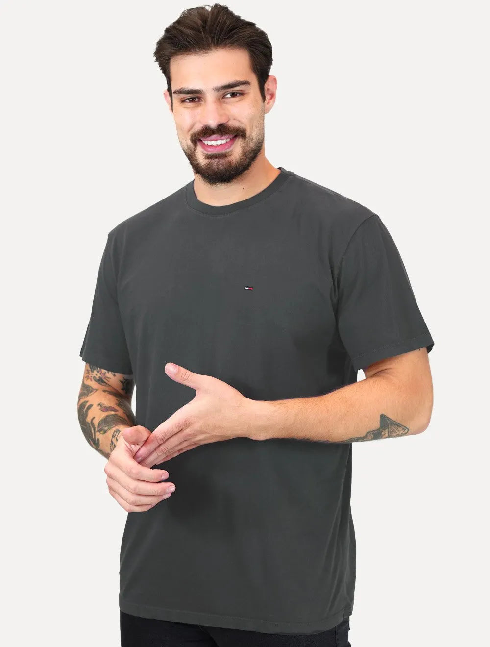 Camiseta Tommy Jeans Masculina Regular Jersey C-Neck Flag Chumbo
