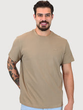Camiseta Calvin Klein Masculina Piquet Rubber Patch Mono Logo Cáqui Médio