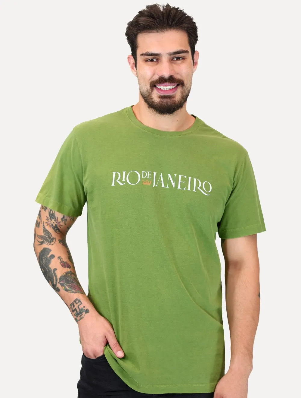 Camiseta Osklen Masculina Slim Stone Rio Serif Verde Médio