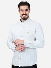 Camisa Dudalina Masculina Slim Superfine Cotton Xadrez Grid Branca