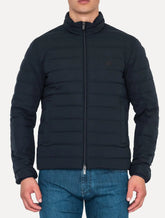 Jaqueta Empório Armani Masculina Matelassê Full-Zip Black Logo Azul Marinho