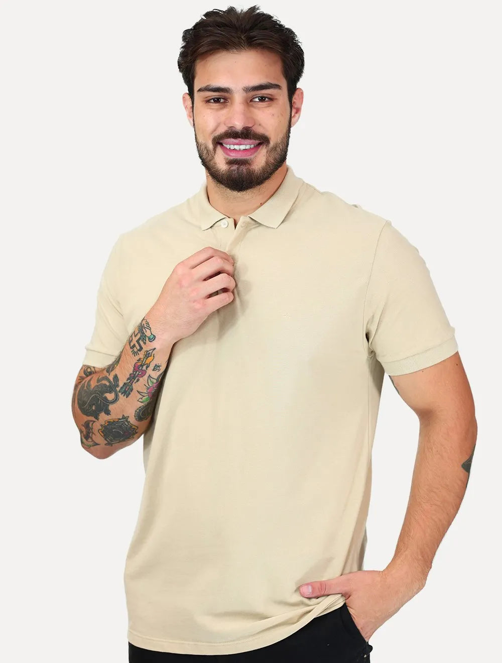 Polo Aramis Masculina Basic Piquet Mono Areia
