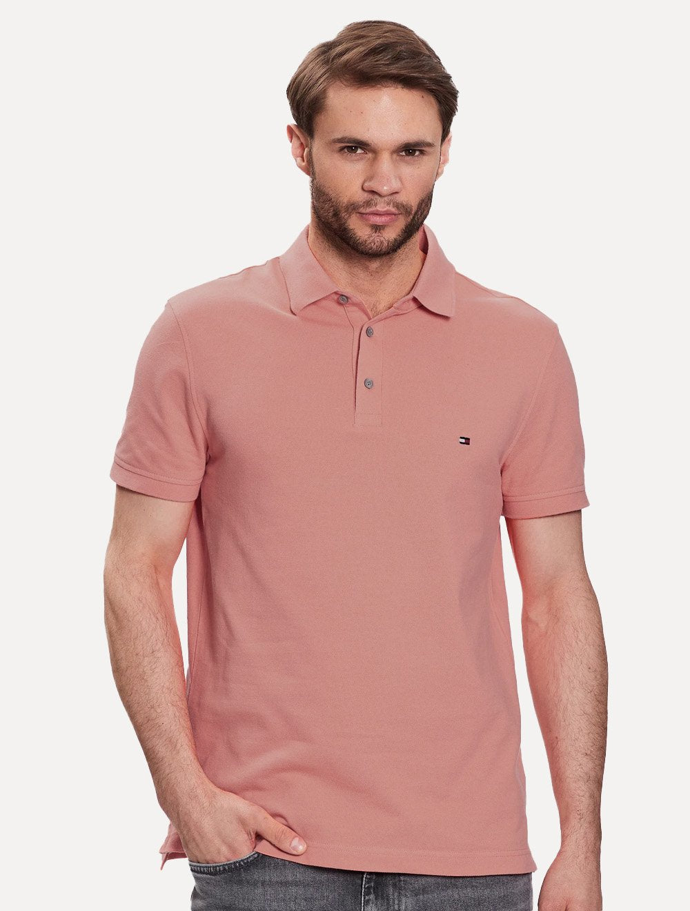 Polo Tommy Hilfiger Masculina Slim Piquet 1985 Rosé