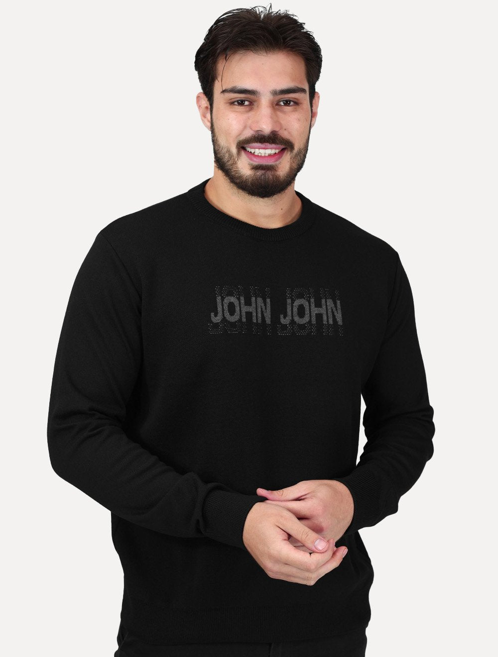 Tricot John John Masculino Shadow Logo Preto