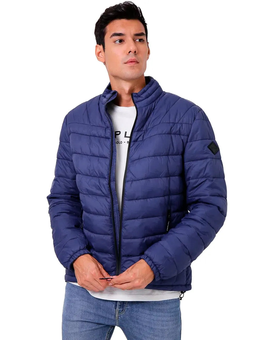 Jaqueta Replay Masculina Nylon Matelassê Azul Escuro