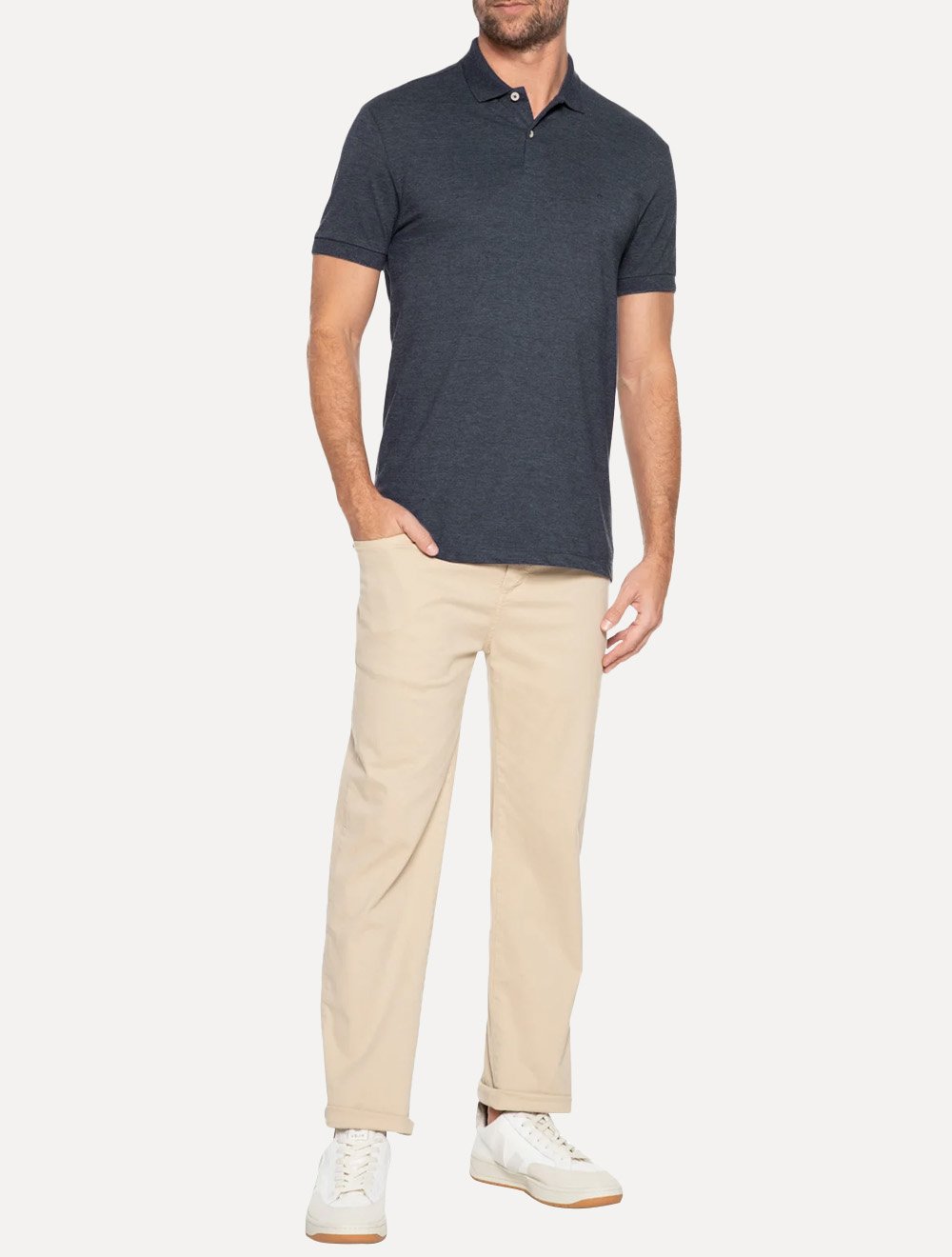 Polo Aramis Masculina Basic Piquet Mono Azul Marinho Mescla