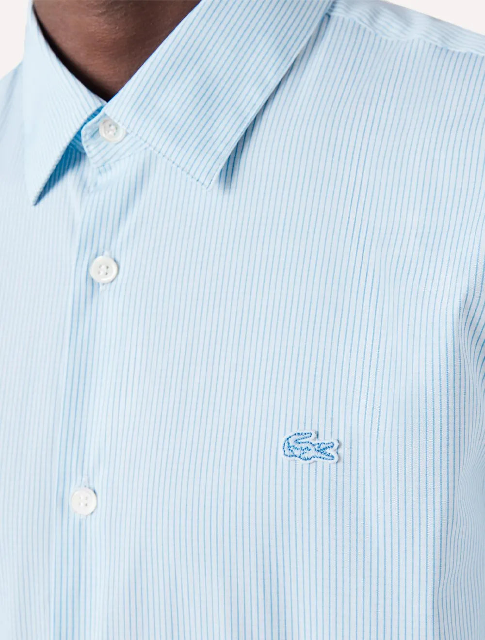 Camisa Lacoste Masculina Slim Fit Popeline Stretch Striped Azul Claro