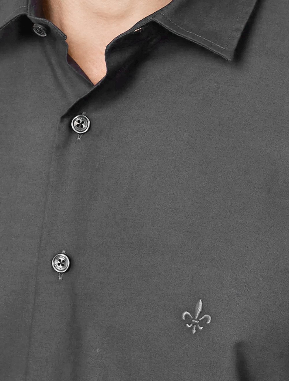 Camisa Dudalina Masculina Manga Curta Comfort Superfine Cotton Mono Logo Lisa Cinza Escuro