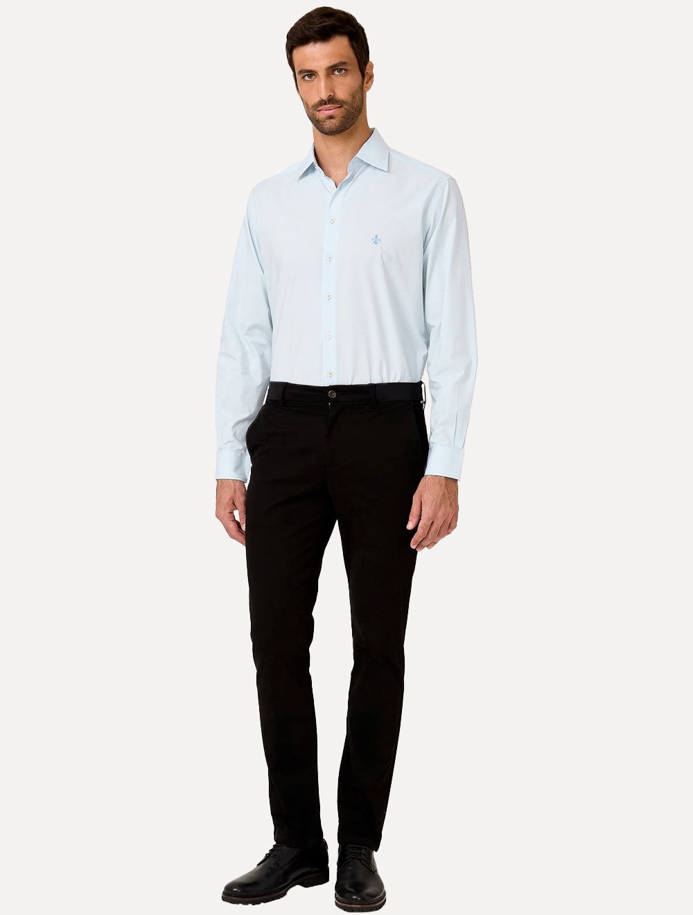 Camisa Dudalina Masculina Comfort Superfine Cotton Mono Logo Azul Claro