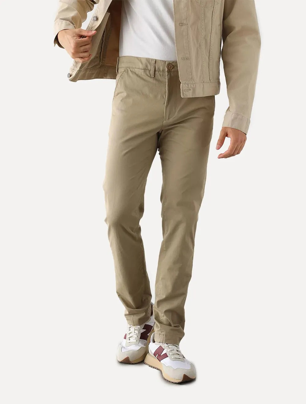 Calça Lacoste Masculina Sarja Chino Slim Fit New Classic Caqui Médio