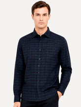 Camisa Dudalina Masculina Plus Size Comfort Superfine Cotton Xadrez Azul Marinho