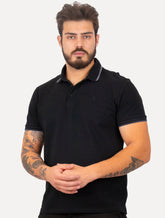 Polo Dudalina Masculina Piquet Gola Frisos Degrade Preta