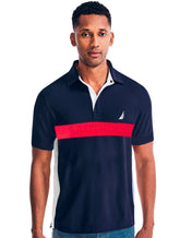 Polo Nautica Masculina Piquet Shadow Logo Sash Azul Marinho