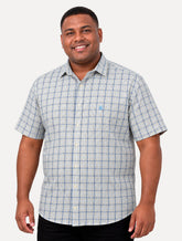 Camisa Dudalina Masculina Plus Size Manga Curta Slim Confort Superfine Cotton Listrada Cinza Claro