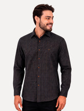 Camisa Dudalina Masculina Slim Slub Cotton Flame Xadrez Azul Marinho