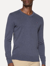 Suéter Tommy Hilfiger Masculino Signature V-Neck Azul Índigo Mescla