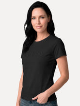 Camiseta Guess Feminina Bold Cursive Embossed Logo Preta