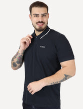 Polo Guess Masculina Piquet Silk Linear Light Friso Azul Marinho