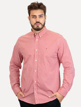 Camisa Tommy Hilfiger Masculina Xadrez Gingham Branca/Vermelha