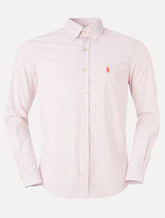 Camisa Ralph Lauren Masculina Slim Fit Dublin Tattersal Branca/Coral