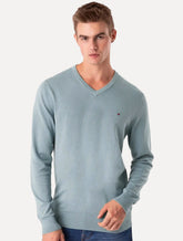 Suéter Tommy Hilfiger Masculino Signature V-Neck Azul Médio
