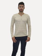 Camisa King & Joe Bata Masculina Manga Longa Henley Listrada Off-White