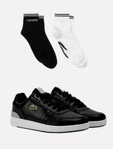 Kit Tênis Lacoste | Masculino T-Clip Blk/Gry Preto e Meias Lacoste Cano Curto Branca/Preta Pack 2UN