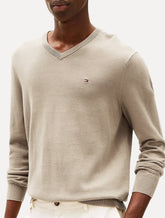 Suéter Tommy Hilfiger Masculino Signature V-Neck Areia