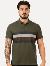 Polo Tommy Hilfiger Masculina Regular Shadow Global Stripe Verde Militar