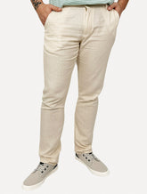 Calça King & Joe Sarja Masculina Slim Linho Buttons Areia