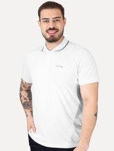 Polo Guess Masculina Piquet Silk Linear Friso Branca