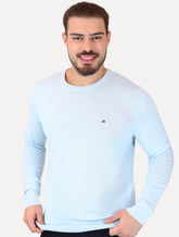 Suéter Tommy Hilfiger Masculino Crewneck Essential Cotton Azul Claro