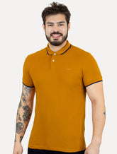 Polo Colcci Masculina Piquet Navy Frisos Orange Logo Amarelo Escuro