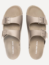 Chinelo Calvin Klein Jeans Slide Duas Fivelas Cáqui