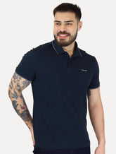 Polo Calvin Klein Masculina Piquet Slim Básica Relevo Light Friso Azul Marinho