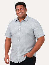 Camisa Dudalina Masculina Plus Size Manga Curta Confort Superfine Cotton Xadrez Cinza Claro