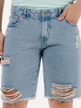 Bermuda King & Joe Jeans Masculina Slim Destroyed Blue Clara