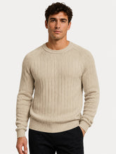 Suéter Dixen Masculino Tricot Manga Longa Texturizada Vertical Cáqui