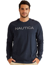 Blusa Nautica Manga Longa Outline Logo Azul Marinho