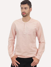 Camisa King & Joe Bata Masculina Manga Longa Henley Mini Listrada Laranja